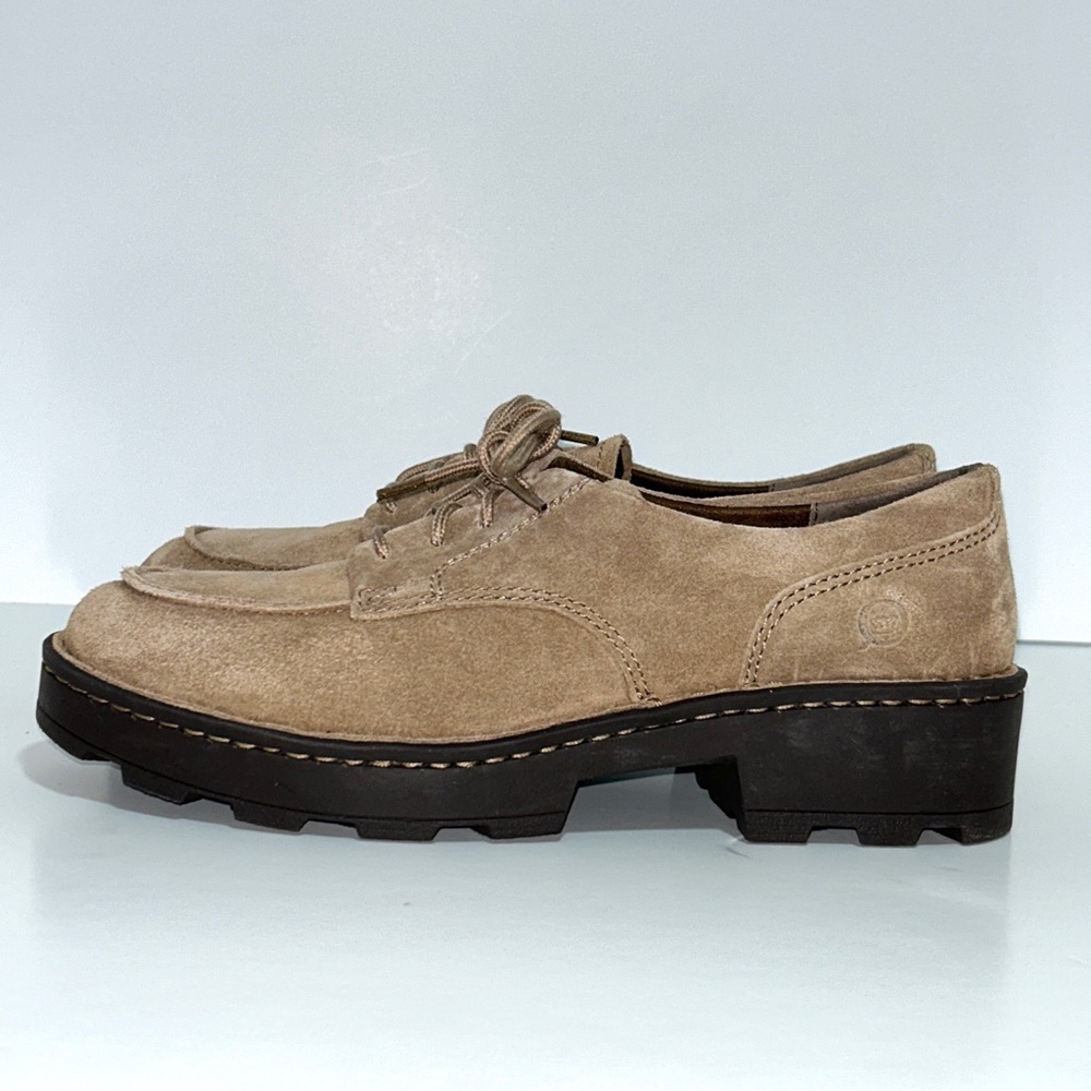 Born Womens Size 6.5 Corby Moc Toe Taupe Suede Lace Up Derby Oxfords Shoes - Picture 1 of 16